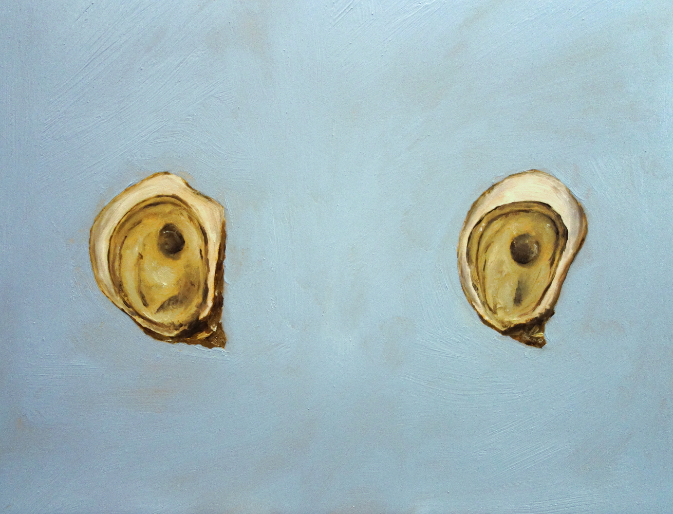 oil painting on panel of two oysters